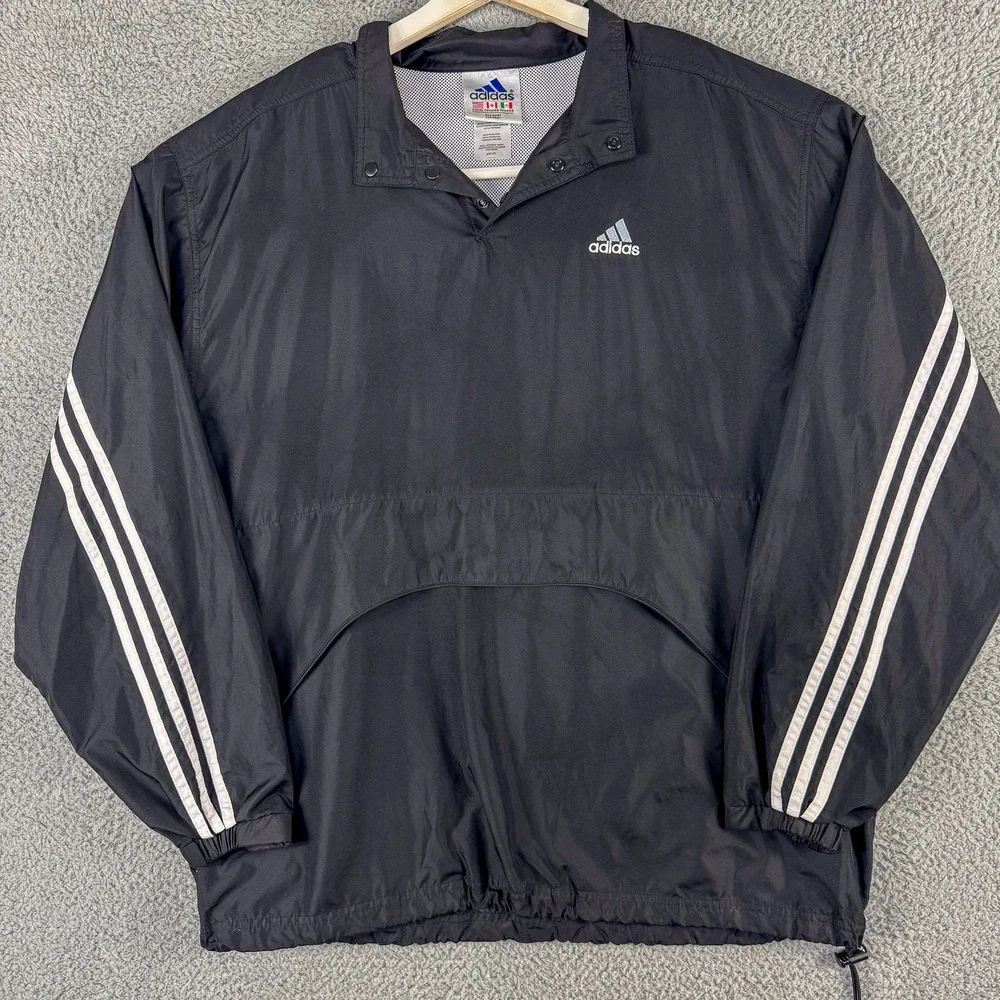 Adidas Pullover Jacket Mens XL Three Stripes Windbreaker Athletic‎ Nylon 88387